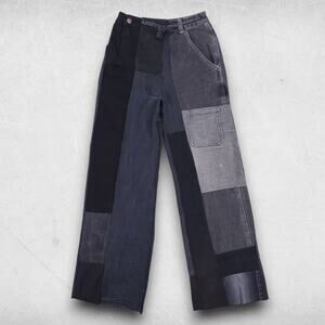 Heke Patchwork Jeans Women XS Black Wide Leg Skater Chic Artsy Boho NZ Made OOAK